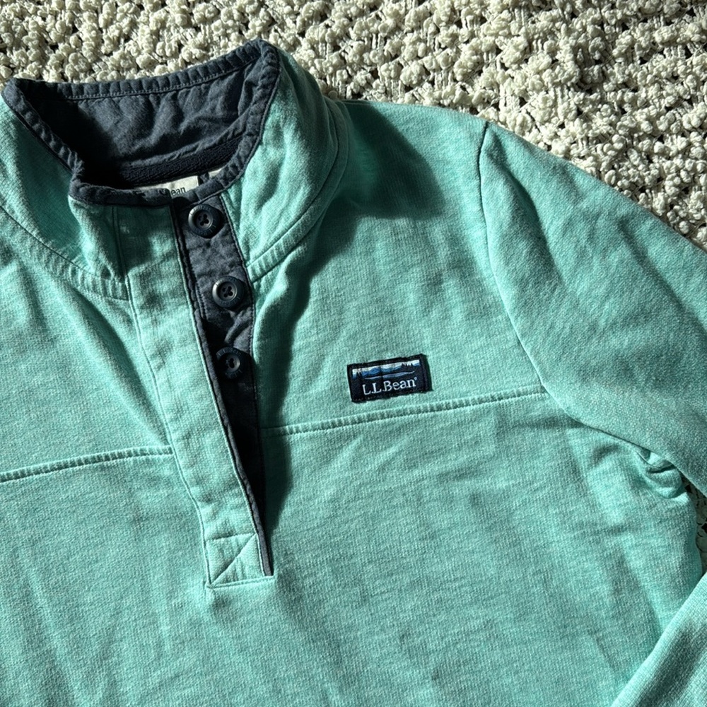 🌊 LL Bean Cotton Rugby 1/4 Button Pullover 🌊 - Picture 3 of 7
